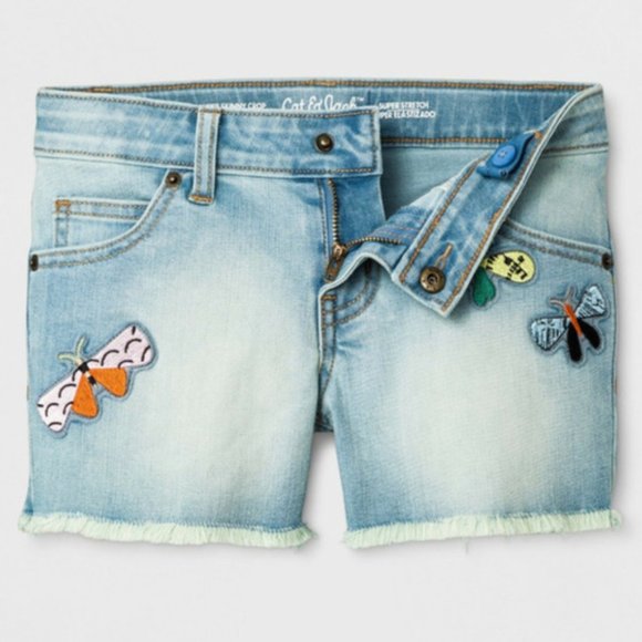 Cut-Off Jean Shorts w/Butterfly Patches - Picture 1 of 2